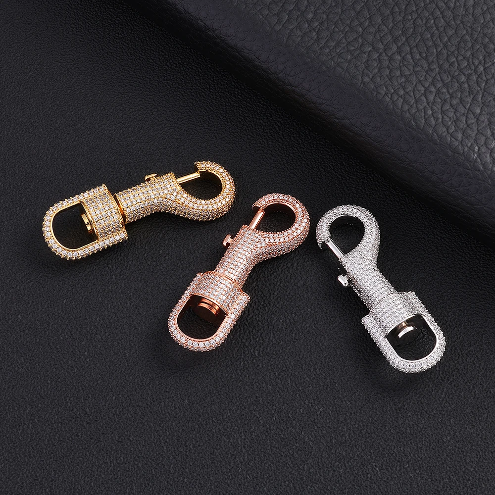 925 Sterling Silver/Brass Full Inlaid Moissanite Lobster Clasp 360° Swivel Trigger Snap Hook Chain DIY Jewelry Making Findings