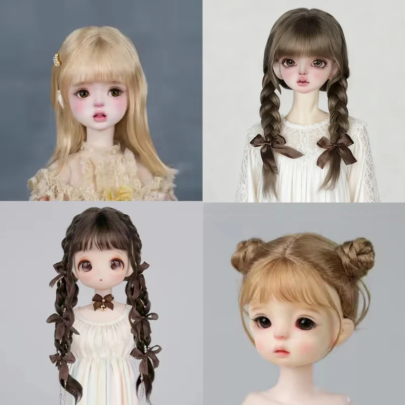 BJD SD wig 1/4 doll Soft mohair bangs twist long braids shawl hair wig 40cm BJD doll accessories short hair 7-8 inches