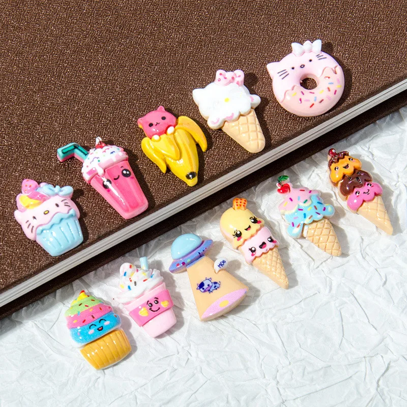 

100pcs Kawaii New Lovely Cartoon Animal Ice Cream Donut Flat Back Resin Cabochon Hair Embellishments Ornament Scrapbook Craft