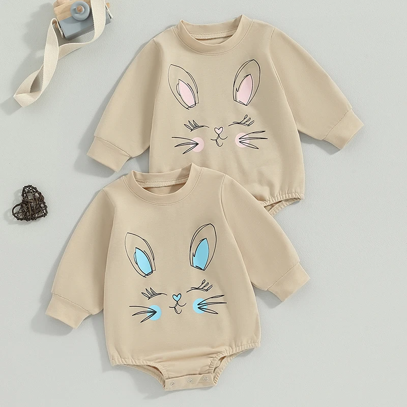 

Baby Boys Girls Sweatshirts Rompers Bunny Print Long Sleeve Spring Toddler Easter Clothes Bodysuits