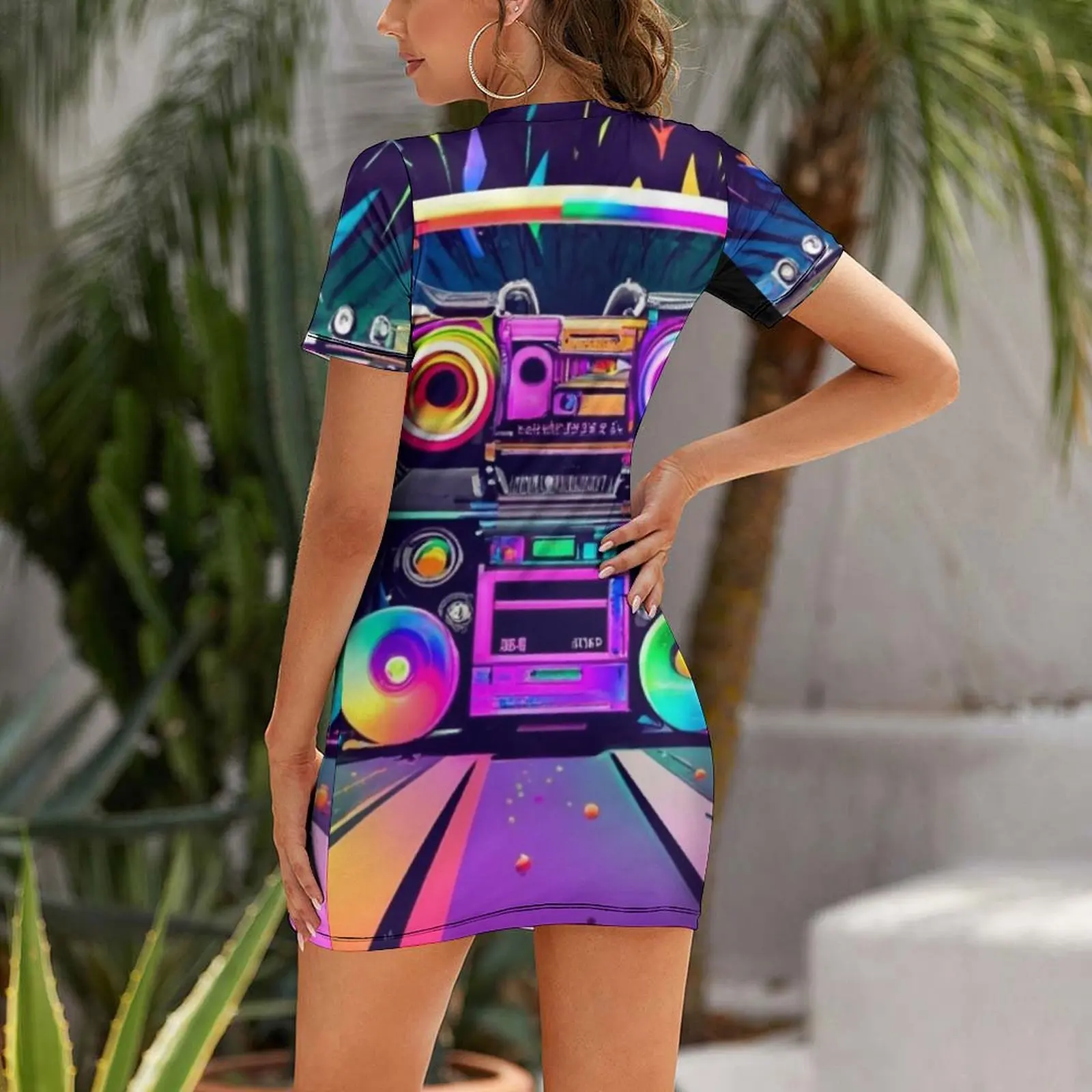 Multi Color 80's Boombox Creative Art Short Sleeved Dress dresses women summer 2025 Women's long dress Woman's evening dress