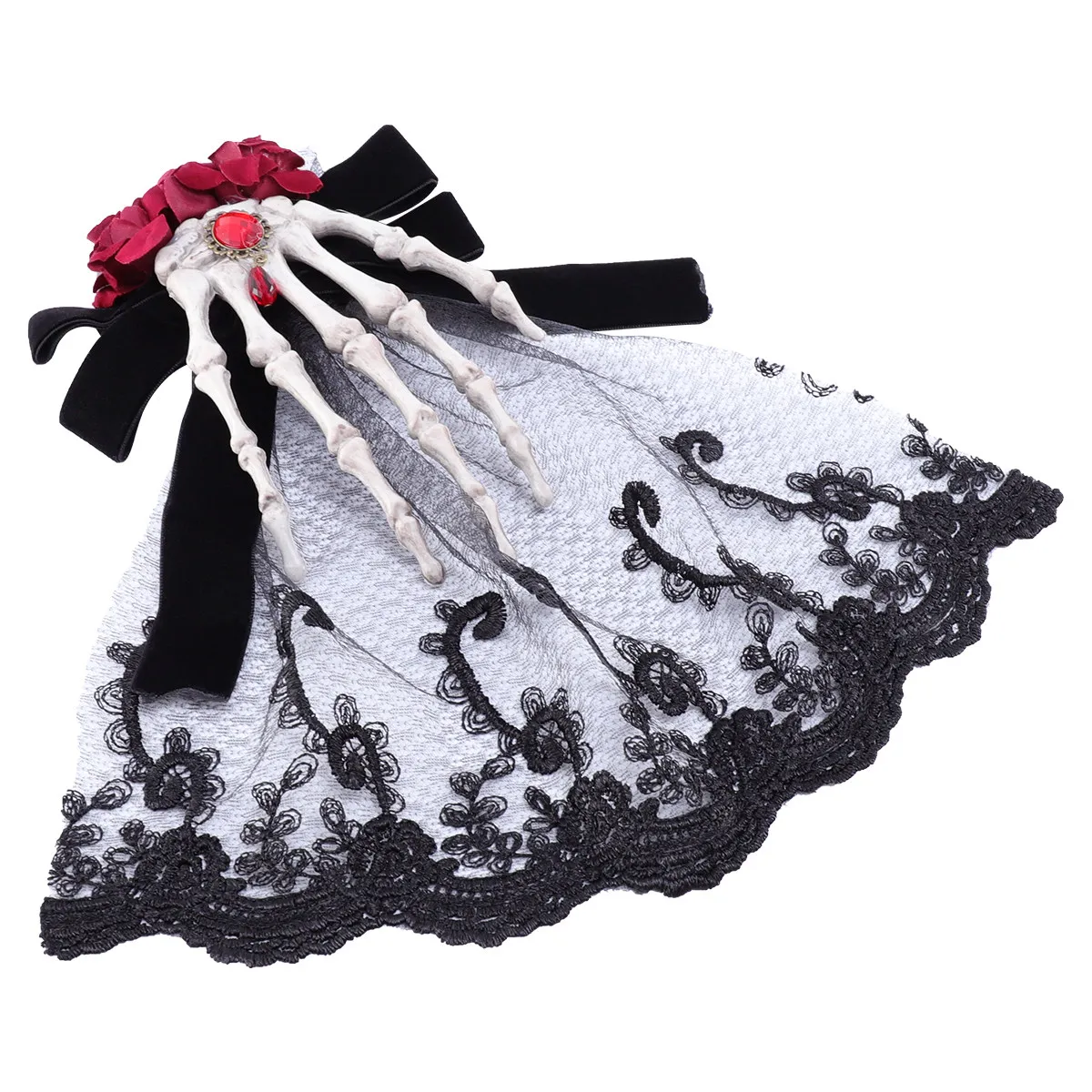 Halloween Skull Headband Black Plastic Masquerade Headdress Clip Hairpin Decor Party Bachelorette Cosplay Wedding Accessory