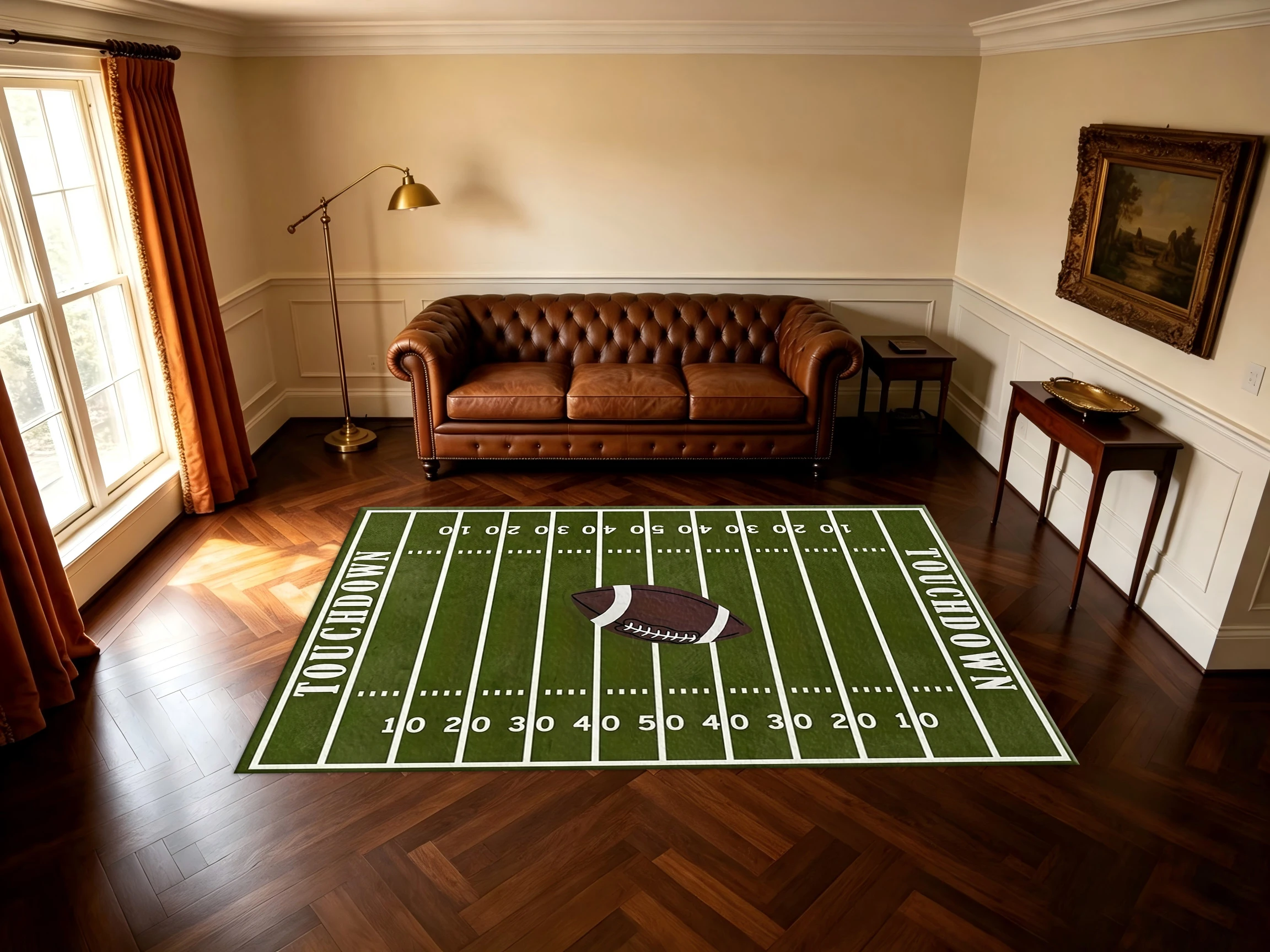 American Football Field Area Rug, Touchdown Sports Theme Print Floor Mat, Non‑Slip Decorative Carpet for Boys Bedroom Game Room Home Decor