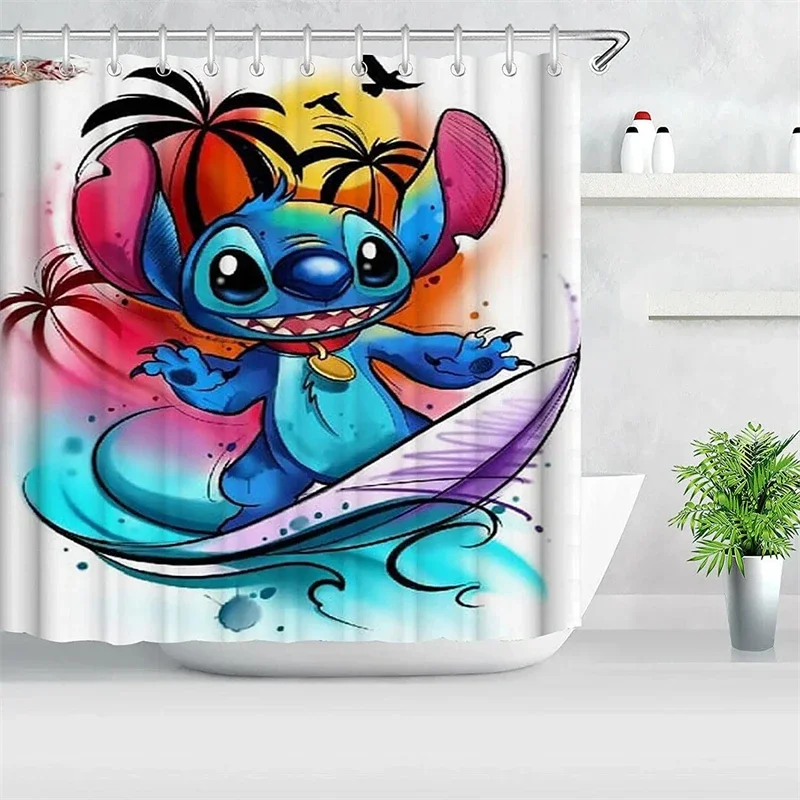 Stitch Waterproof Shower Curtain Splash Protection Floor Cartoon Cute Pattern Bathroom Accessories Waterproof Shower Curtain