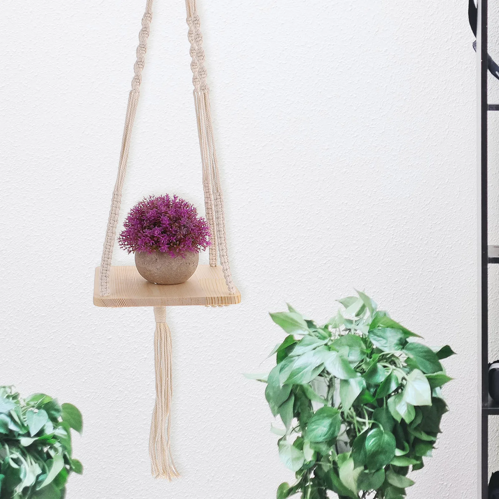 

Wooden Ring Woven Hanging Planter Basket Natural Cotton Rope Decorative Flower Pot Hanger For Indoor Outdoor Plants Plant