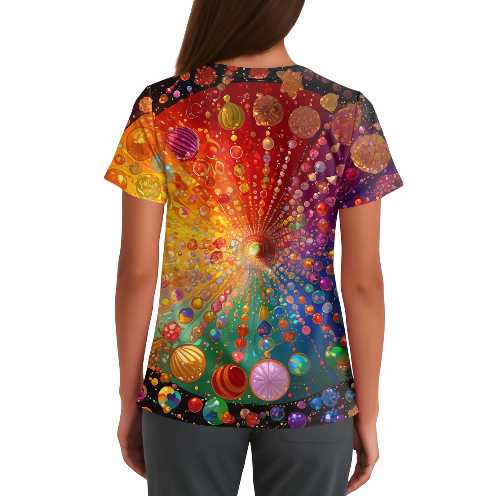 Carnaval Verpleegstersuniformen Polyestervezel Bedrukt Korte mouwen V-hals Tops Dames Bedrukt Zaktop Basic Trui Modieus Dagelijks