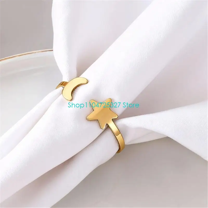 D8KF Wedding Reception Napkin Accent Set of 6 with Moon and Star Metal Detail for Home Dining and Dinner Party Display