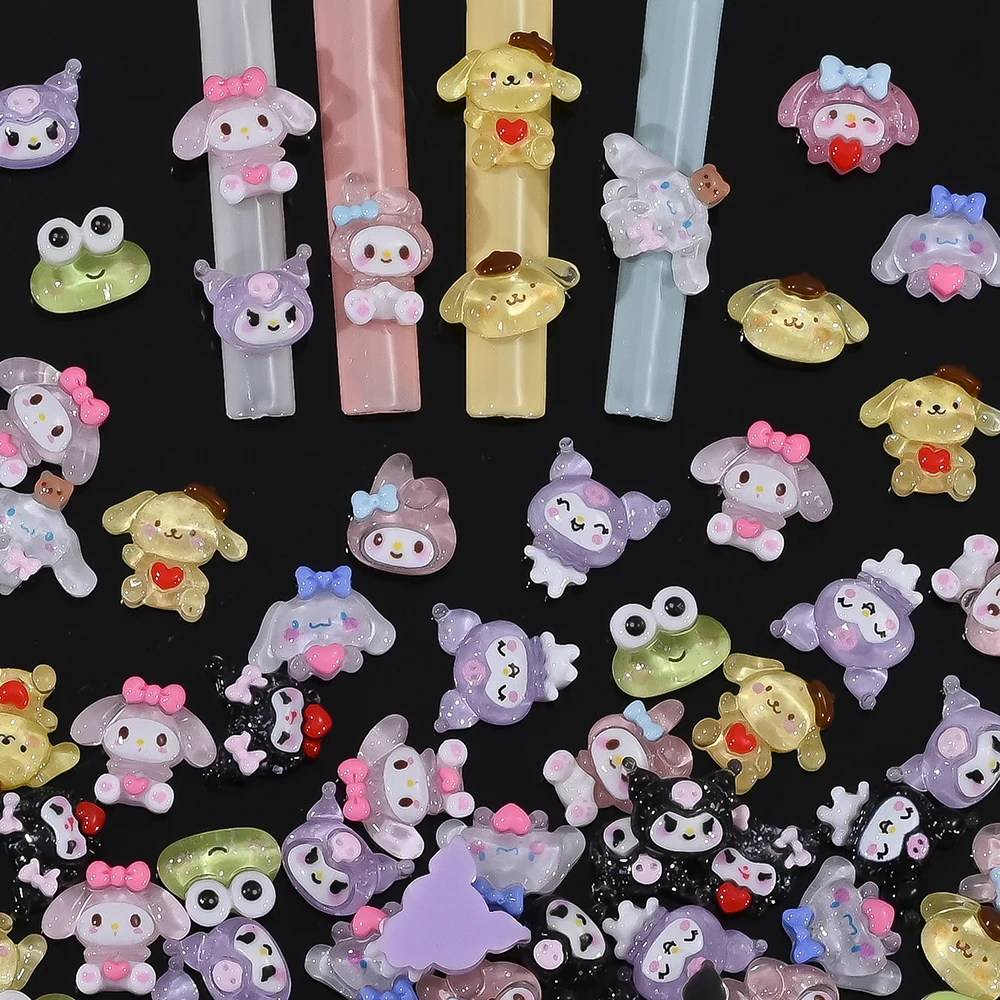 20pcs Cartoon Mixed Melody Kuromi Nail Charm Kawaii Pochacco Frog Nail Art Rhinestone Resin DIY Crafts Nail Art Decoration