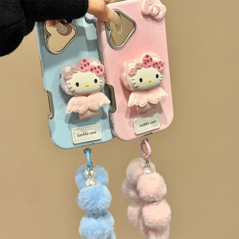 Sanrio Hello Kitty Phone Case Wings Stand 16 Pro Max Phone Case Stain Resistant iPhone 14/15 Full Package Tide Models 13 Wrist i