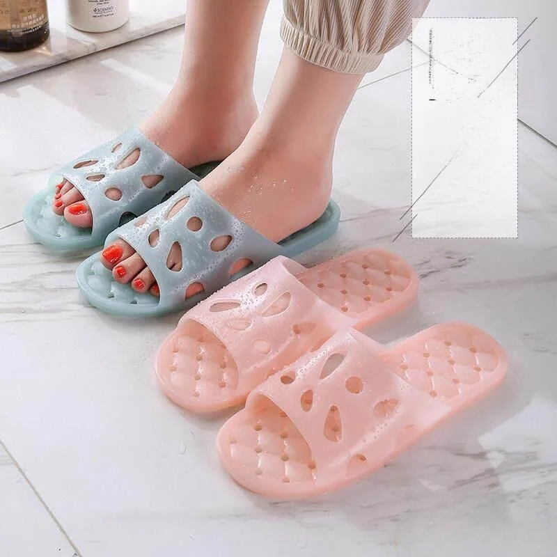 

Bathroom Slippers Women's 2026 New Summer Home Indoor Bathing Anti-slip Hollow out Cool Slippers Men's Comfortable PVC Material