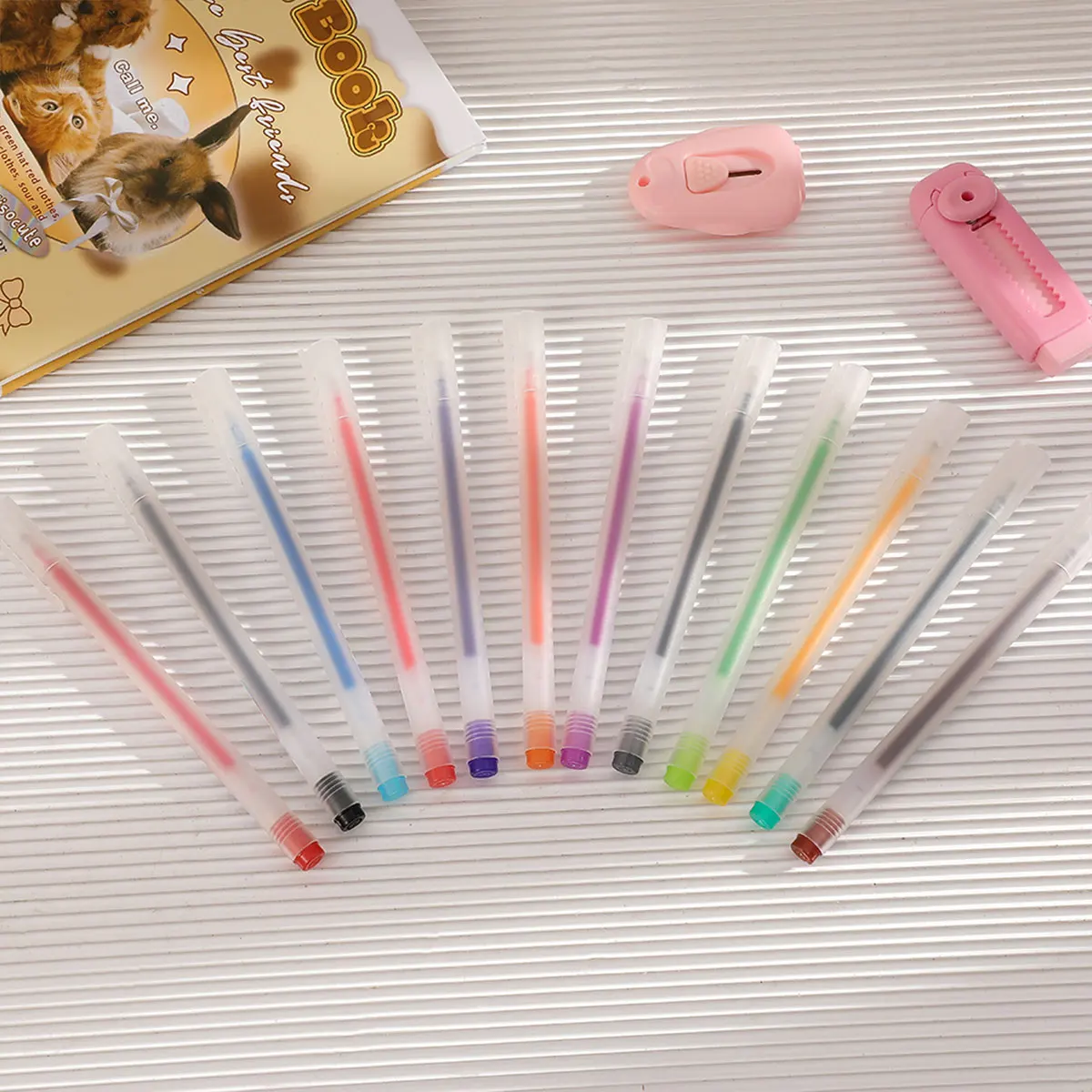 12PCS Color Gel Pen Refill Set Kawaii 0.5mm Candy Colors Ballpoint Pens Student Office Writing Pens School Stationery