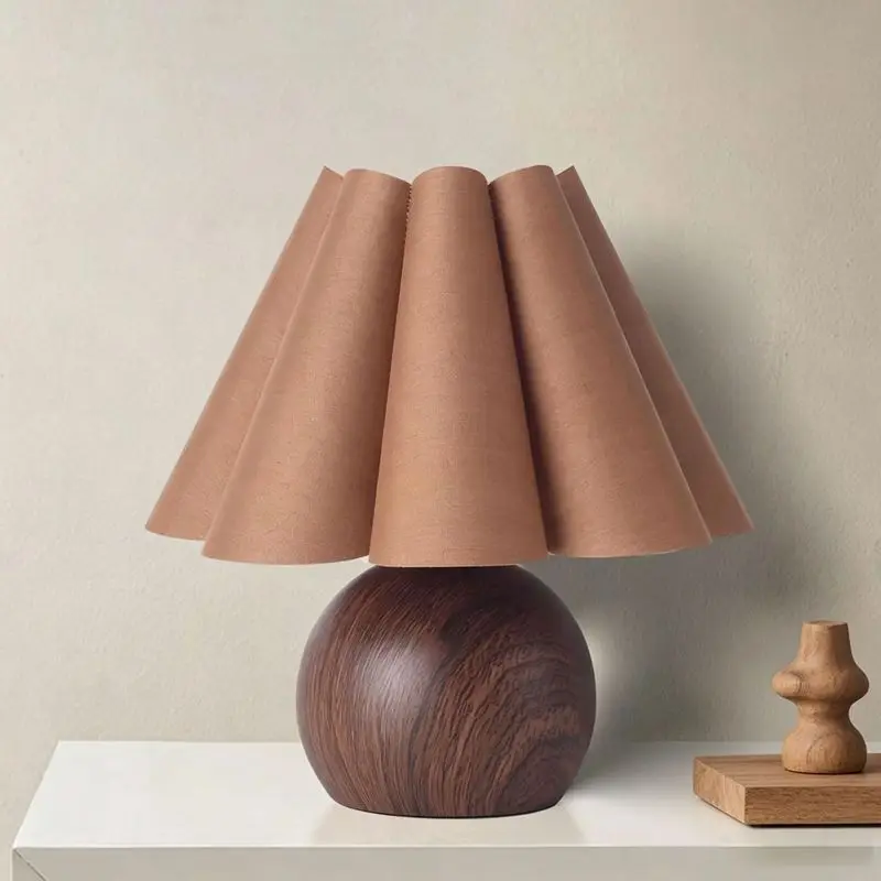 Walnut Patterned Petal Bedside Lamp French Countryside Ins Pleated Atmosphere Creative Charging Night Light for Bedroom