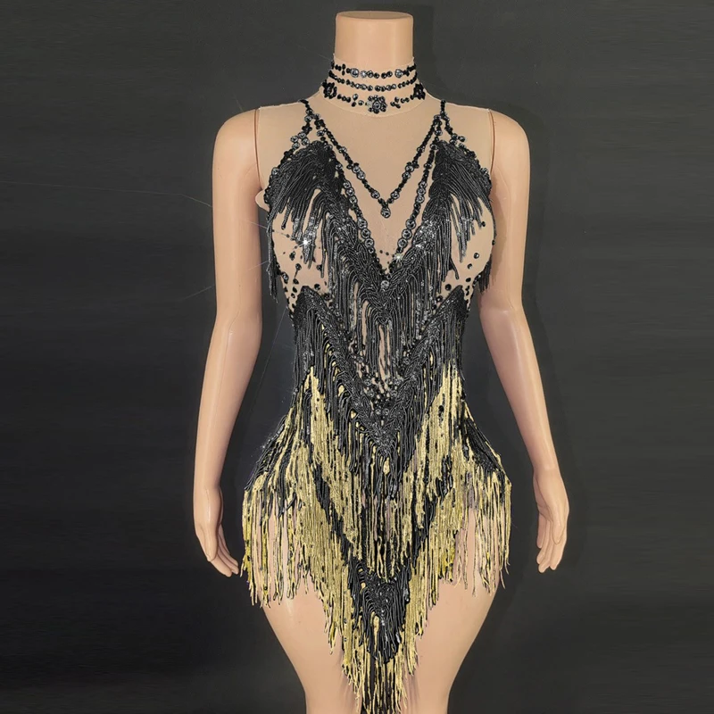 Many Colors Sequins Full Fringed Bodysuit Sexy Gogo Dancer Costume Women Pole Dance Dress Bar Dj Ds Stage Drag Queen Outfit 9170