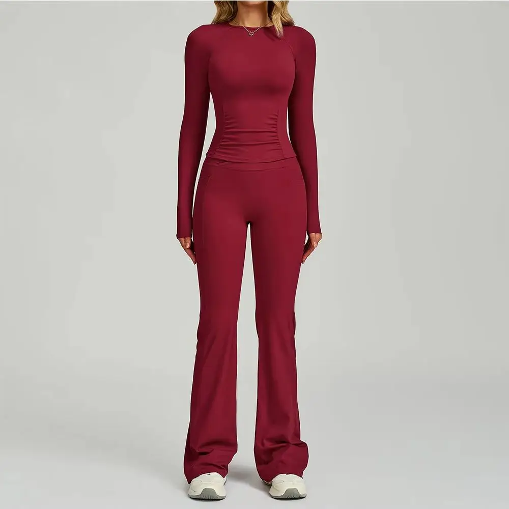 

Бесшовные комплекты для йоги из 2 предметов, женские костюмы для спортзала и фитнеса, спортивные костюмы для тренировок, спортивная одежда, женский сексуальный укороченный топ с длинными рукавами, спортивный костюм