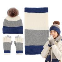 3pcs/set Winter Knitted Beanie Men Women Fashion Hats With Scarves Gloves Thick Warm Hat Men Caps