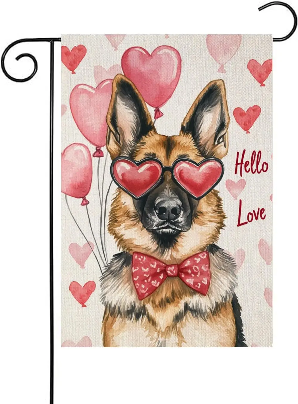 Valentine's Day German Shepherd Hello Love Garden Flag, House Yard Plaid Love Heart Outside Decoration, Spring Holiday Weddi hhz