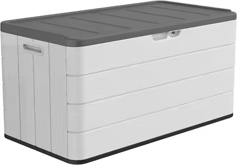 Large Resin Deck Box Lockable Outdoor Garden Storage Box Waterproof Elegant Storage Bench for Cushions Garden Tools