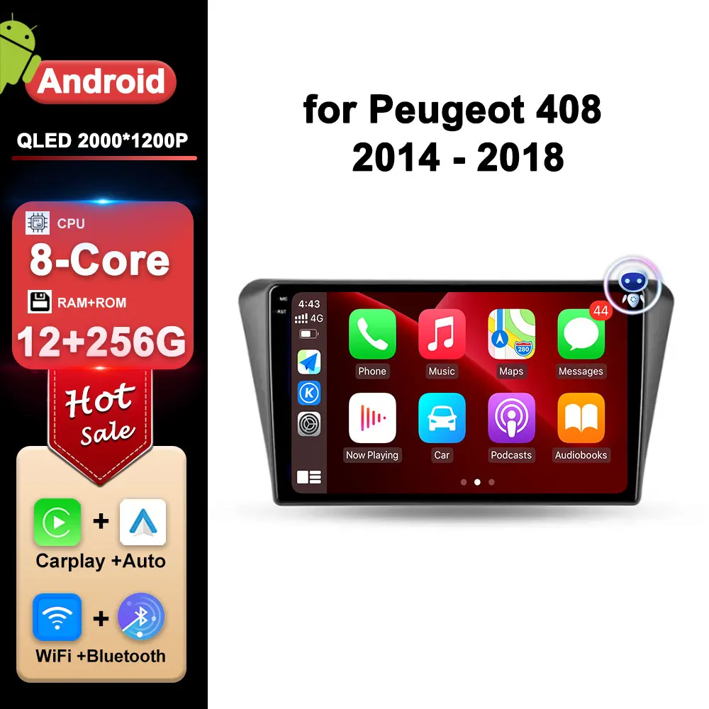 Autoradio Android 14, Navigation GPS, DSP, WiFi, 4G, Stéréo, Carplay, Sans Fil, Unité Centrale, Lecteur de Limitation, pour Voiture KIT 408 (2014-2018)