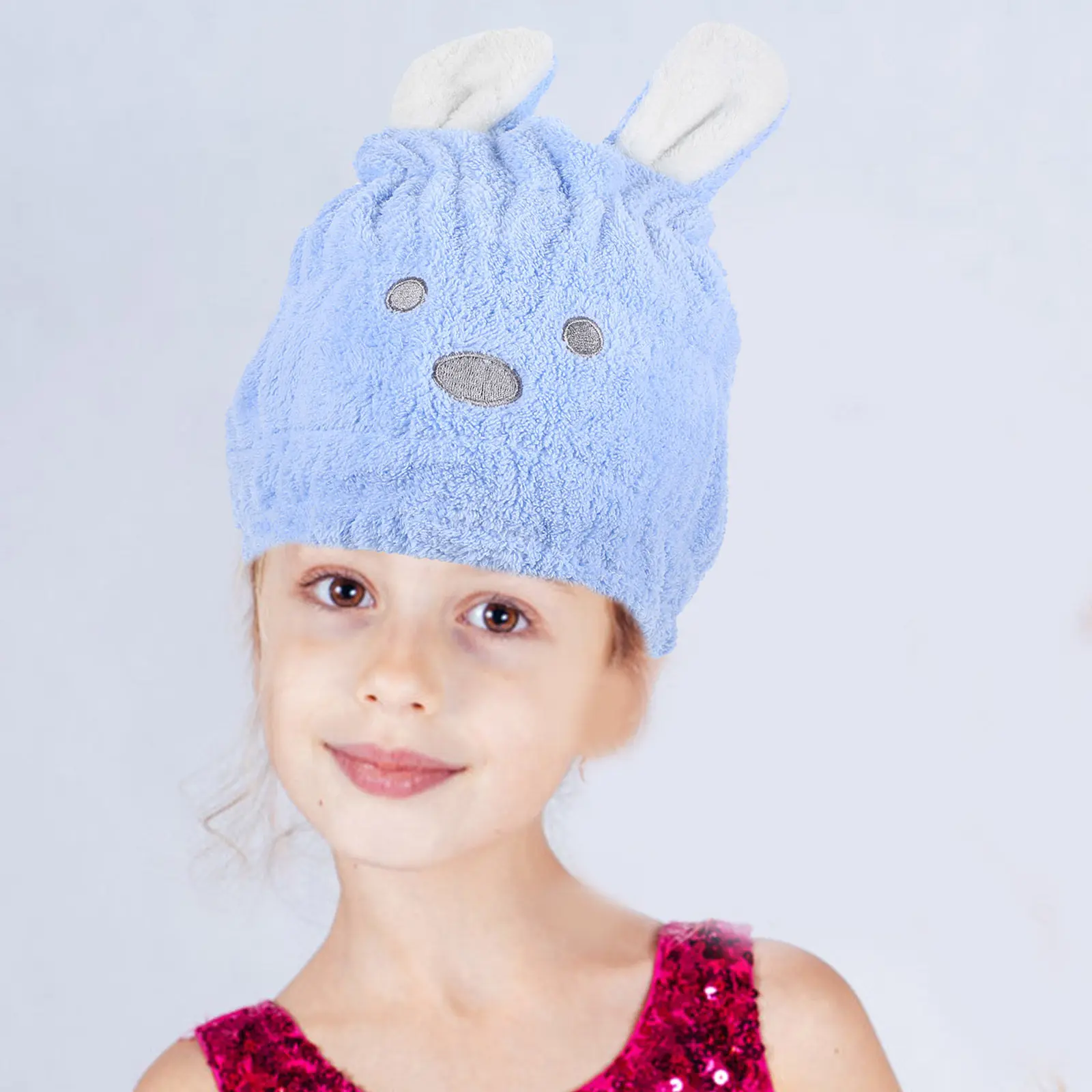 

Милая шапочка-полотенце для волос с ушками кролика для детей, впитывающая, быстросохнущая, с мультяшным дизайном, удобная, приятная для кожи