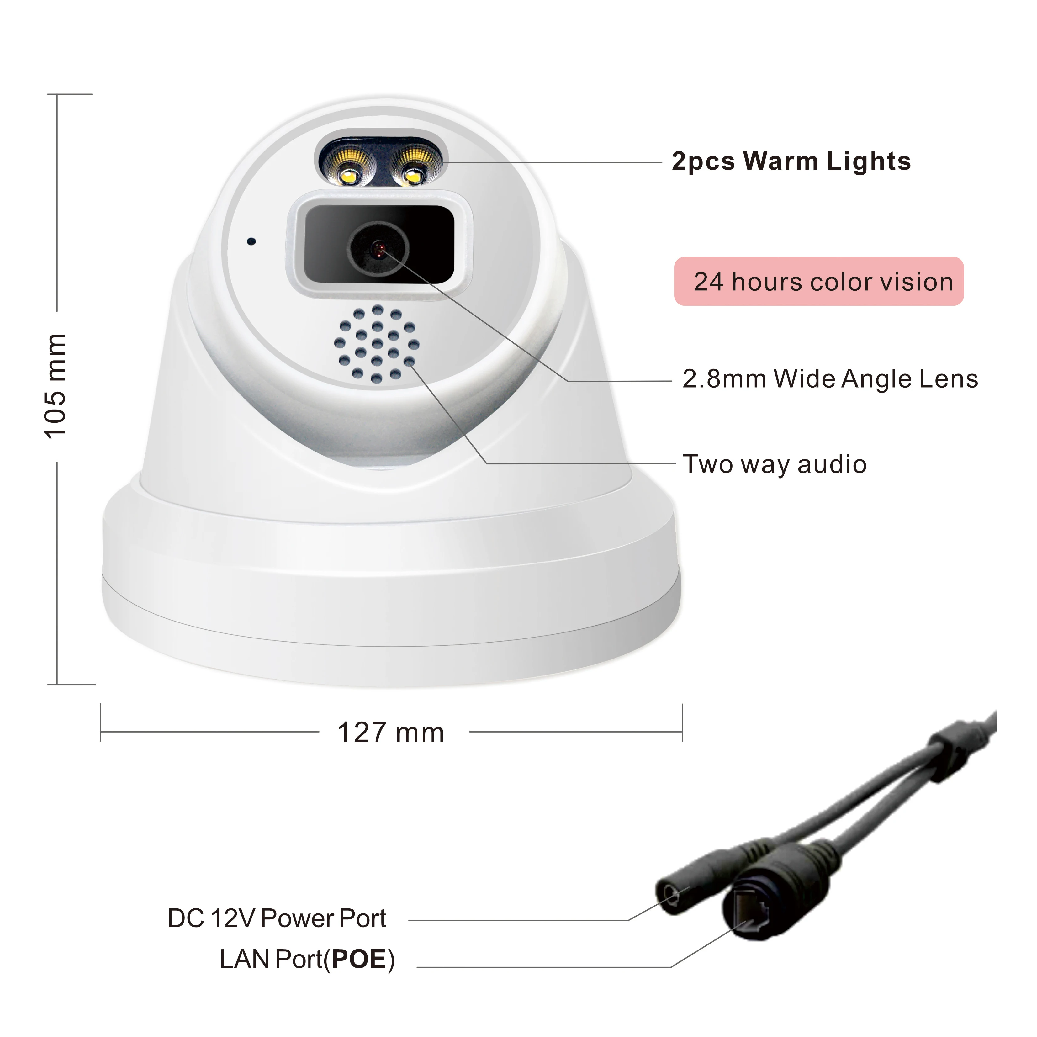 6MP ColorVu Turret Two Way Audio POE IP Camera Micro SD Up to 256GB 2.8mm F1.0 Lens Smart AI Human & Vehicle Detection