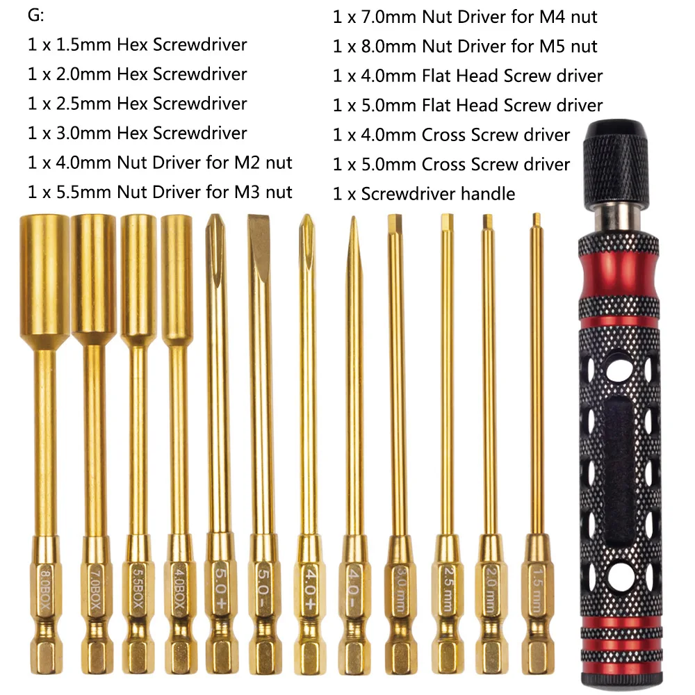 4 in 1 Hexagon Screwdriver 1.5 2.0 2.5 3.0mm 6.35mm Quick Change Allen Key Hex Screws Wrench Tool for 1/8 1/10 RC Car SCX10 TRX4