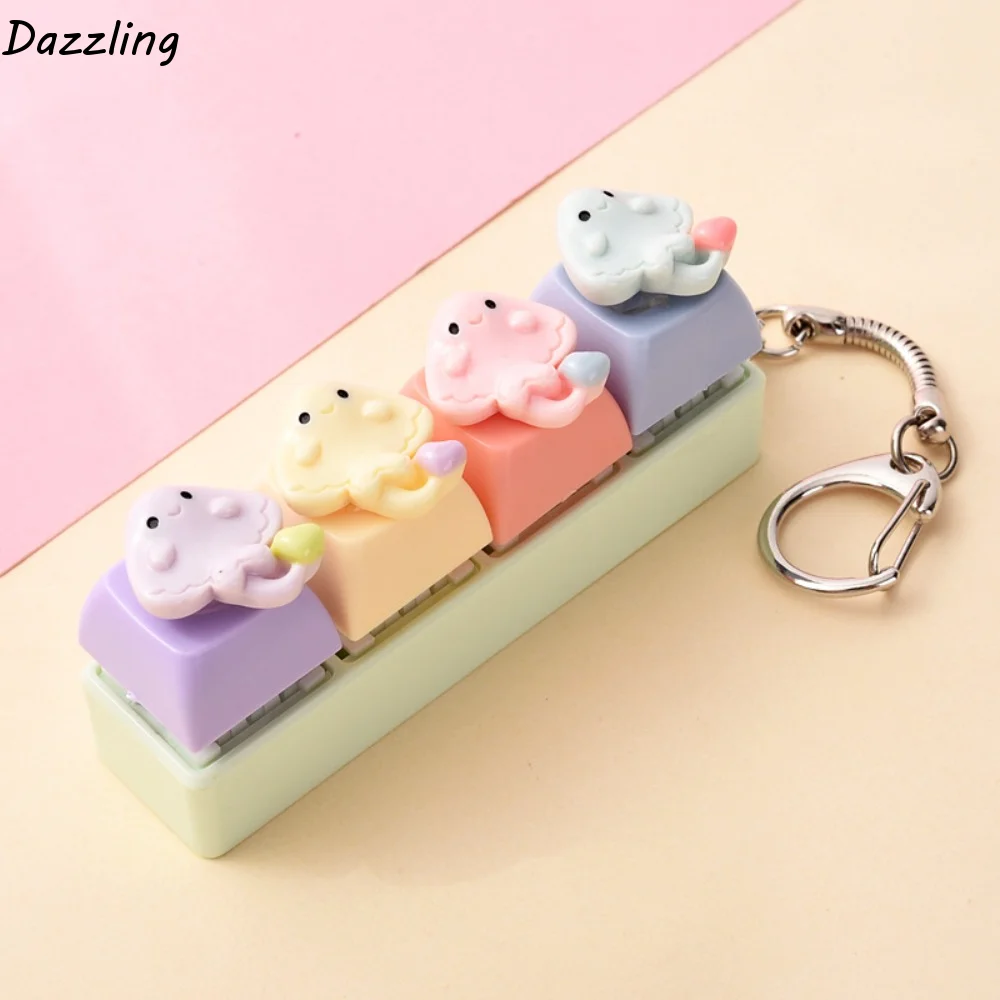 Cartoon 4-Key Marine Animals Keychain Squeezable Ocean-themed Ocean Miniature Fidget Keycap Finger Button Funny Dolphin Keychain