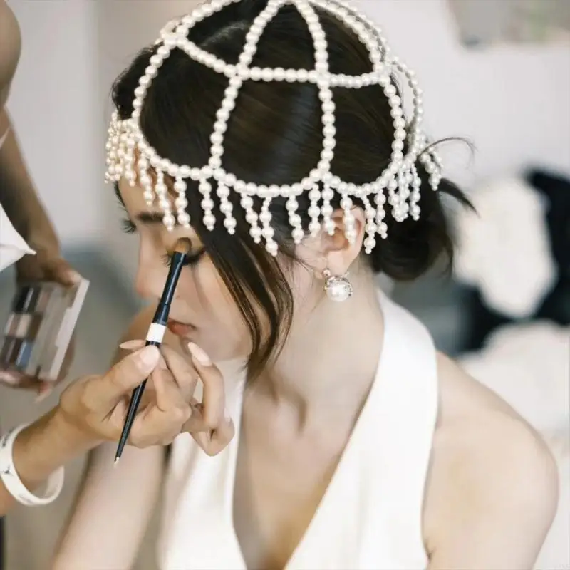 

Y3NE Сверкающий жемчуг кепки для волос ювелирные изделия для королевы головного убора.