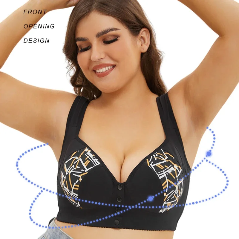 

Wire-Free Big Cup Bralette Vest Front Button Closure Stylish Printed Design Women ra Comfort for Daily Wear Knit Underwear