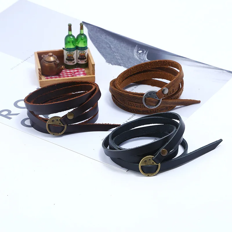 1 Pc Women and Men Vintage Multilayer Letters Bracelet Simple Multi Circle Leather Super Long Bracelet For Men Fashion Jewelry