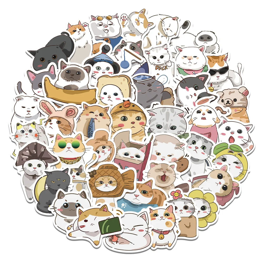 12/36/62Pcs Cartoon Cat Waterproof Graffiti Sticker Decorative Luggage Cup Laptop Phone Skateboard Guitar Scrapbook Kids Sticker