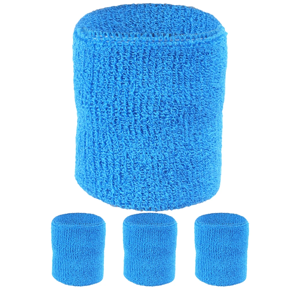 

2 Pairs Golf Tennis Sports Wristbands Sweatbands Cotton Breathable Elastic Wrist Guards Blue Fitness Accessories