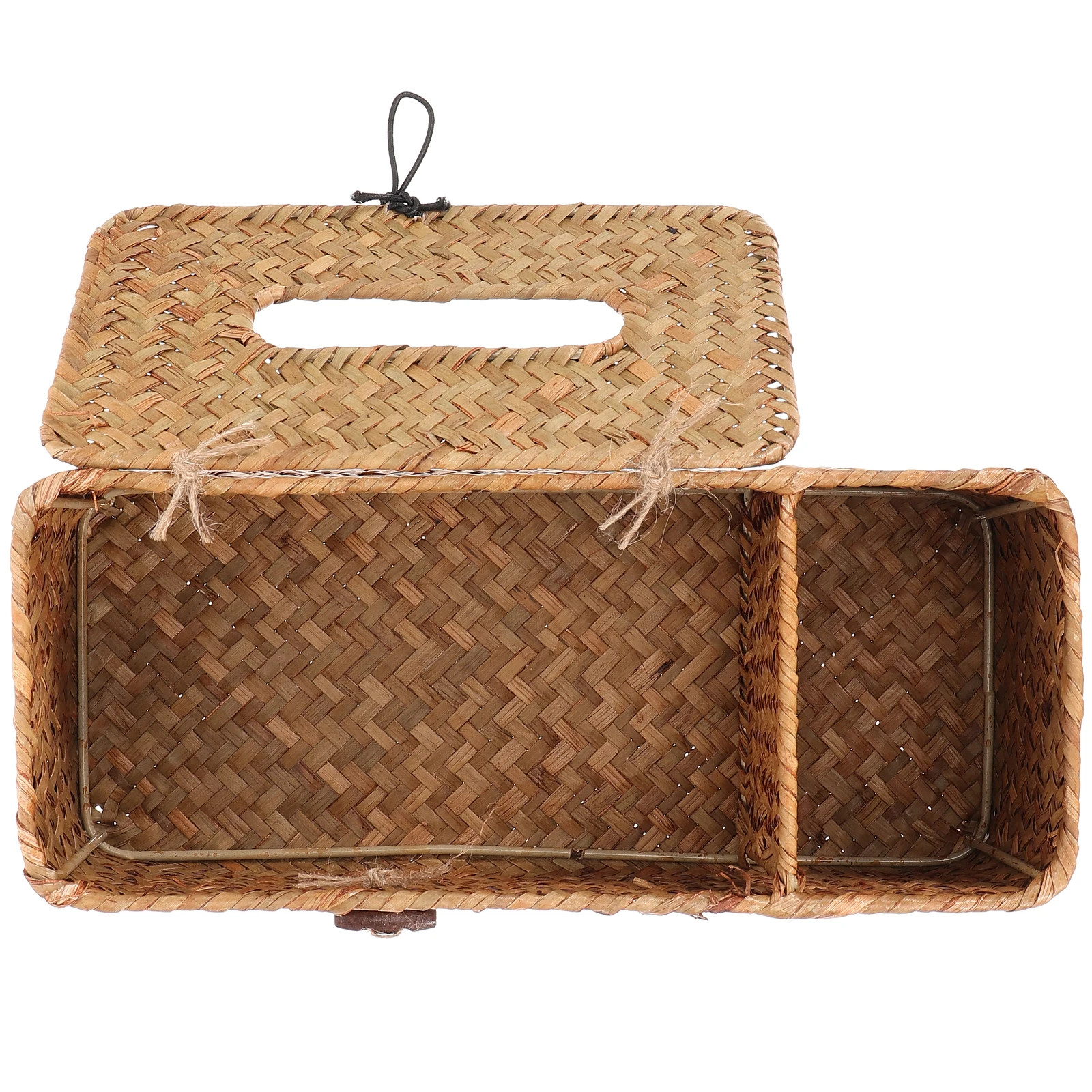 

Delicate Napkin Box Desktop Case Household Tissue Holder Woven Seaweed Metal Frame For Home Office Car Decorative Tissue