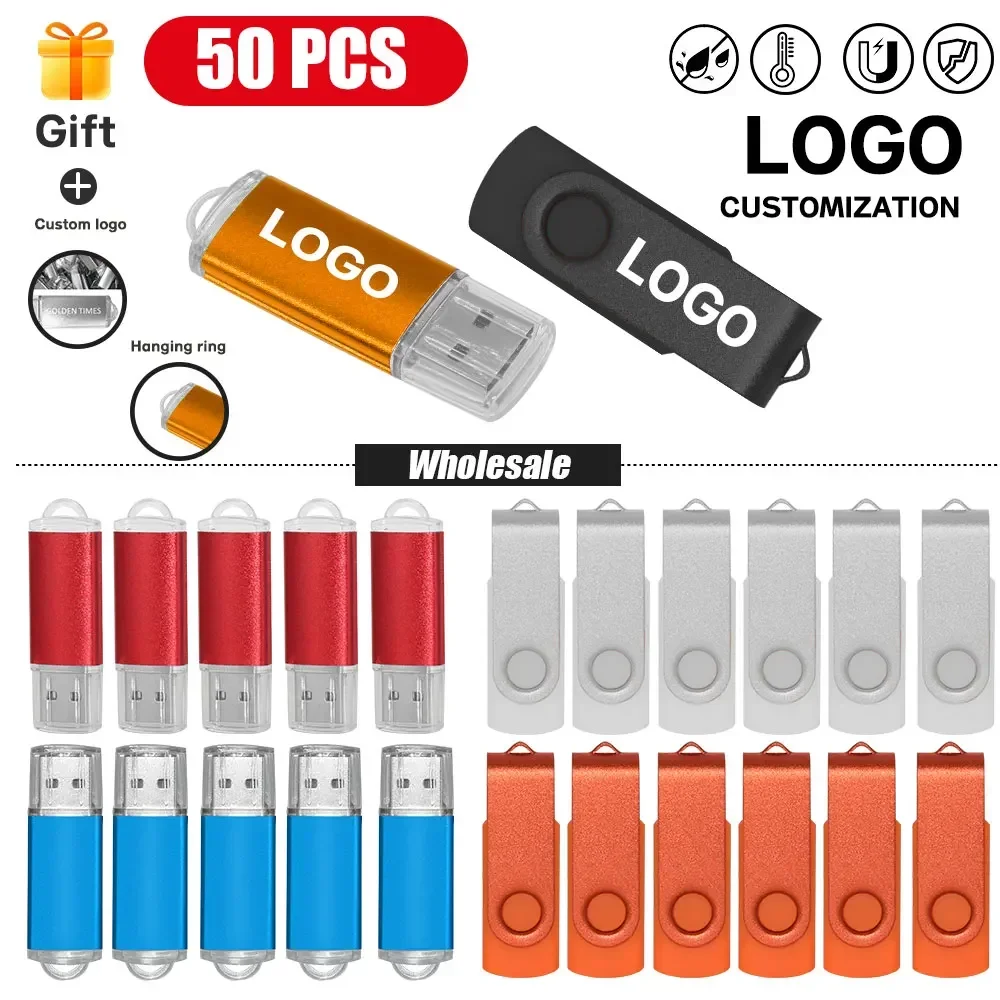 

50pcs/lot Free Custom Logo Metal Pendrive 2gb 1gb Business Gifts USB 2.0 Flash Drive 128mb 512mb 4gb Memory Stick Publicity