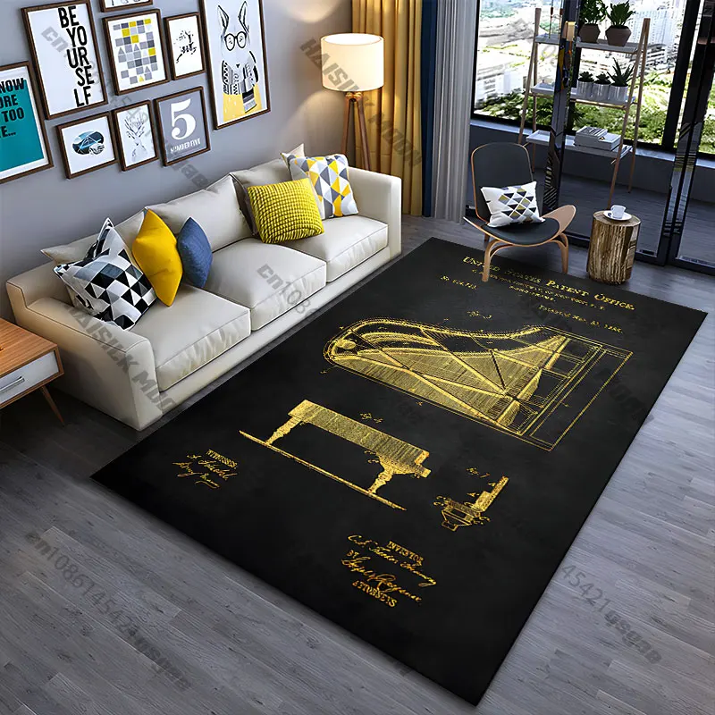 Piano frame patent blueprint drawing carpet Yoga living room room decor children's crawling mat doormat area rug games mat