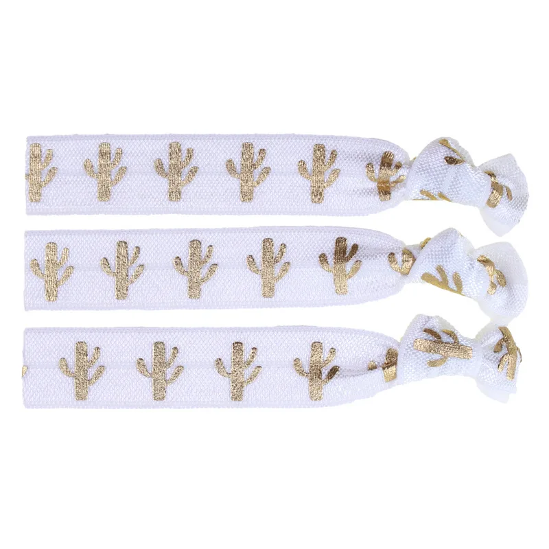 

20Pcs Gold Cactus Printed FOE Hair Ties Elastic Hair Band Ponytail Holder Hair Accessories Headband Party Bracelet Wristaband