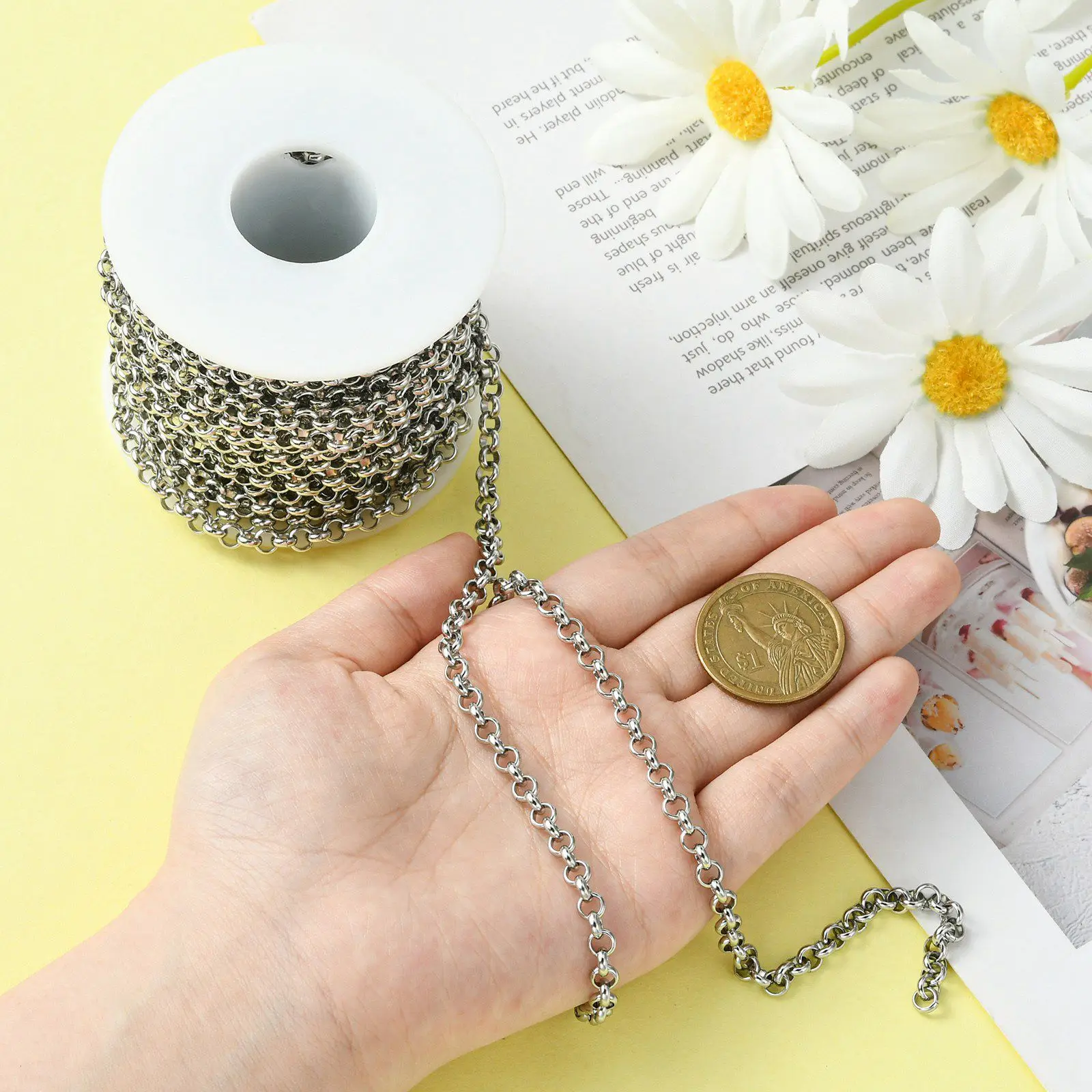 10m 304 Stainless Steel Rolo Chains Unwelded Link Chain for Jewelry Making DIY Bracelet Necklace 2.5/3/4/5/6mm