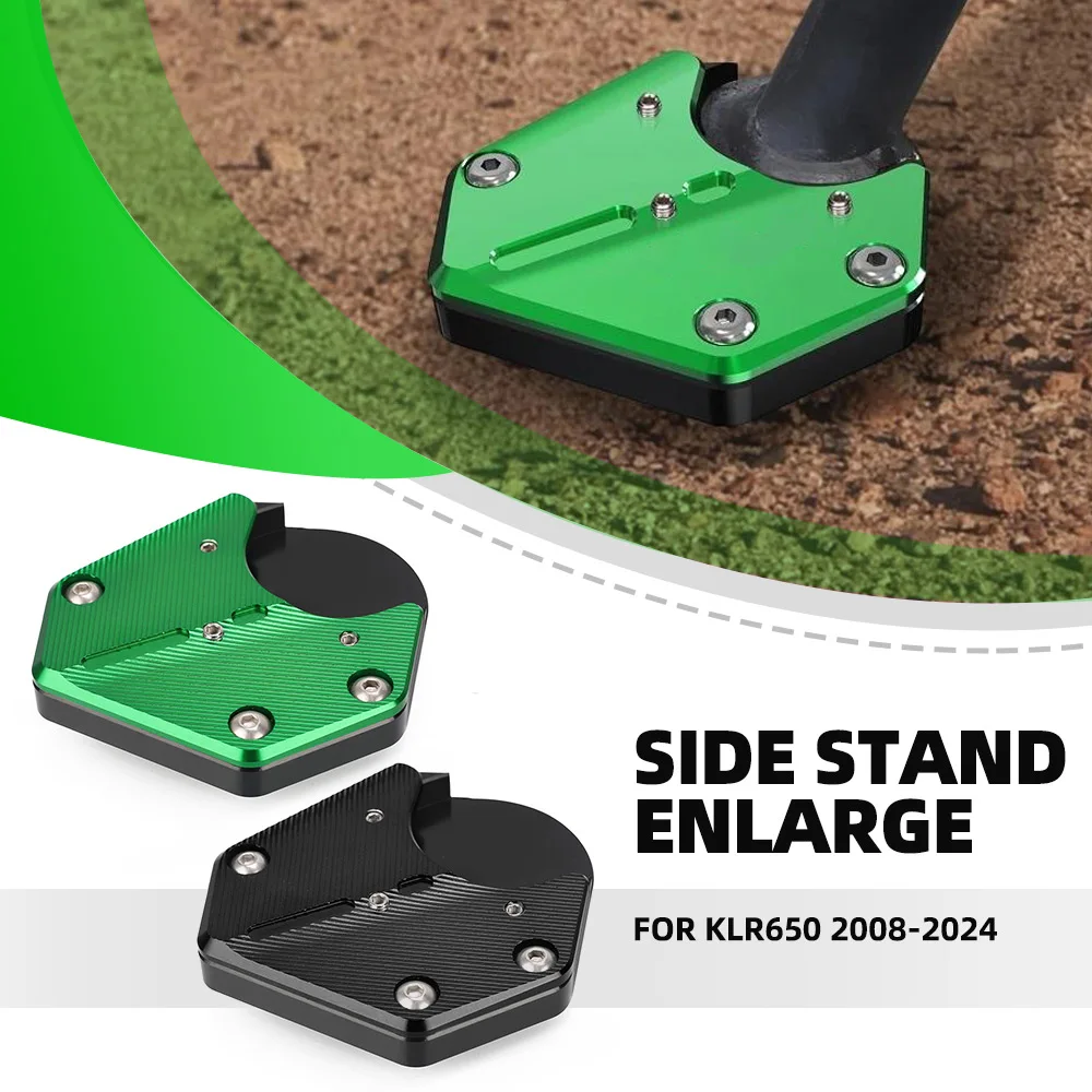 

Motorcycle CNC Aluminum Kickstand For Kawasaki KLR650 2008-2022 2023 2024 Foot Side Stand Extension Pad Support Plate Accessorie