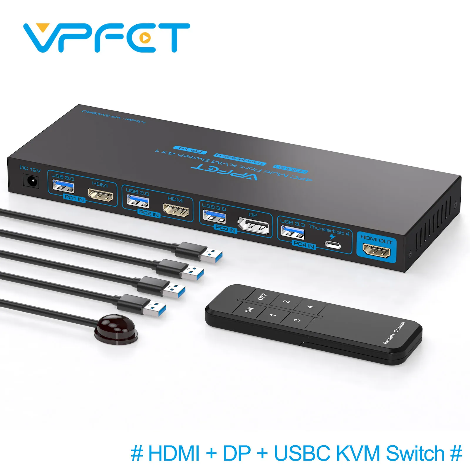

KVM Switch 1 Monitor 4 Computers HDMI Displayport Thunderbolt4 KVM Switch 4K144Hz for 4 PC Share 1 Monitor Keyboard Mouse U Disk