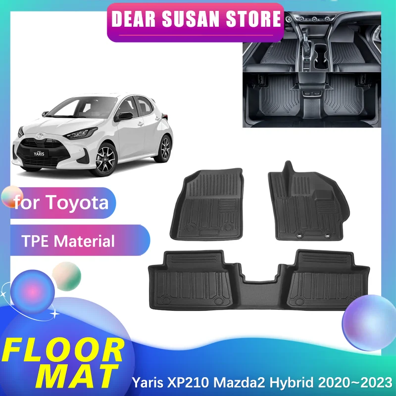 Car Floor Mat for Toyota Yaris XP210 Mazda2 Hybrid 2020~2023 Waterproof Foot TPE Liner Carpet Pad Custom Cover Rug Accessories