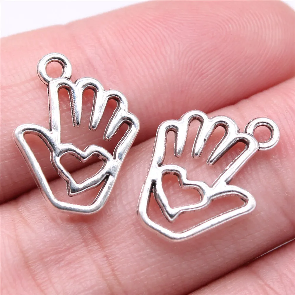 10pcs/lot 19x14mm Heart Palms Charms For Jewelry Making Antique Silver Color 0.75x0.55inch