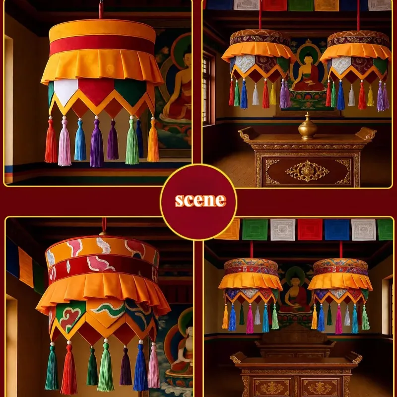 Diameter 20cm Five-colored Pointed-top Cylindrical Banner Umbrella Buddhist Decoration Offering Table Buddha Statue Top Hanging