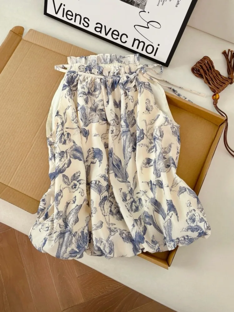 

Summer Vacation Style Retro Print Sexy Halter Neck Strap Vest Women's Fashion Design Sleeveless Top Elegant Loose Fit