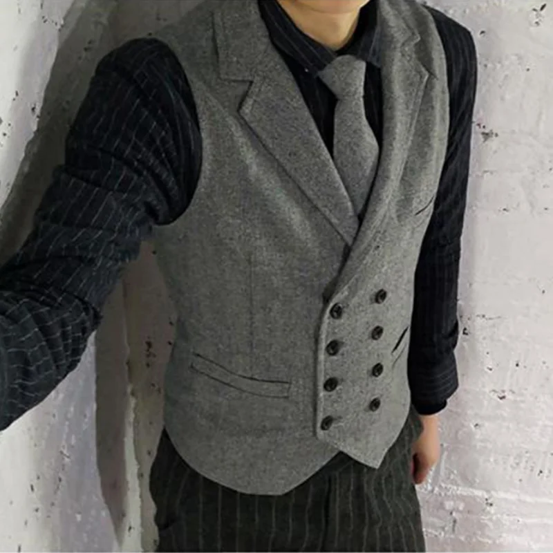 Men Suit Vest Suit Collar Vintage Double Breasted Slim Fit Jacket Colete Masculino Wedding Groomsmen Temperament Slim