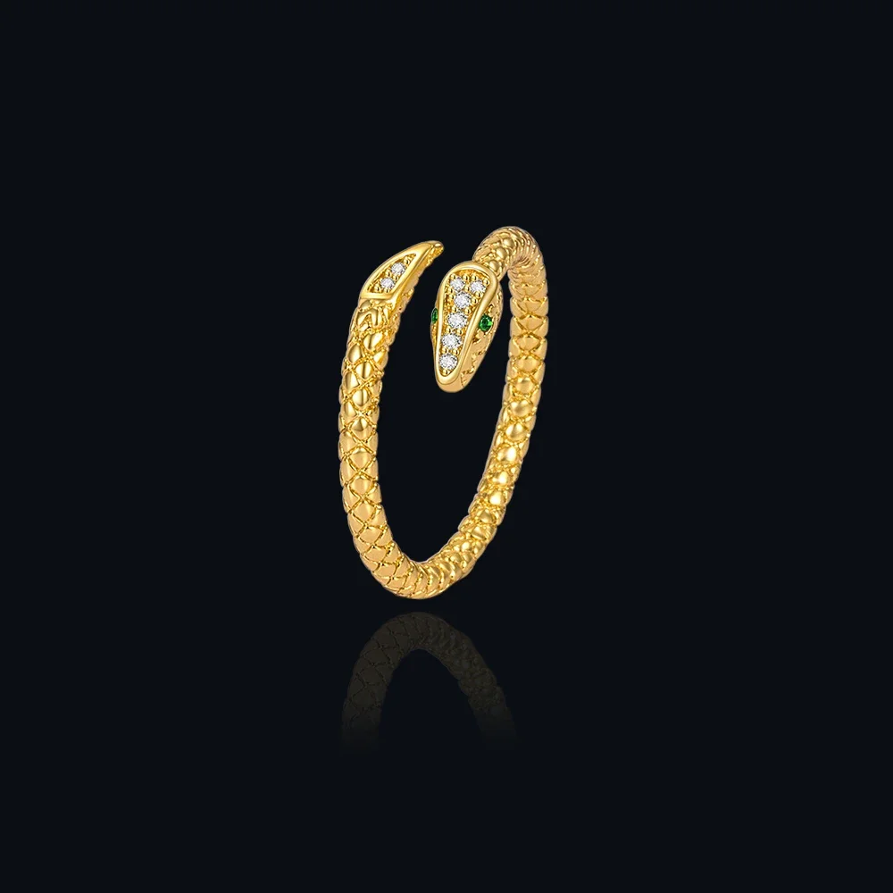 

Stainless Steel Snake Rings For Women Men Gold Color Open Adjustable Zircon Ring Vintage Gothic Aesthetic Jewelry anillos mujer