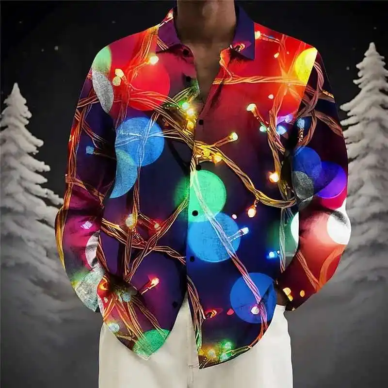 

Digital Print Long Sve Men's irt 3D Printed Casual Faionable Cotton Blend Sun Protection Treaent Busin Casual Sle