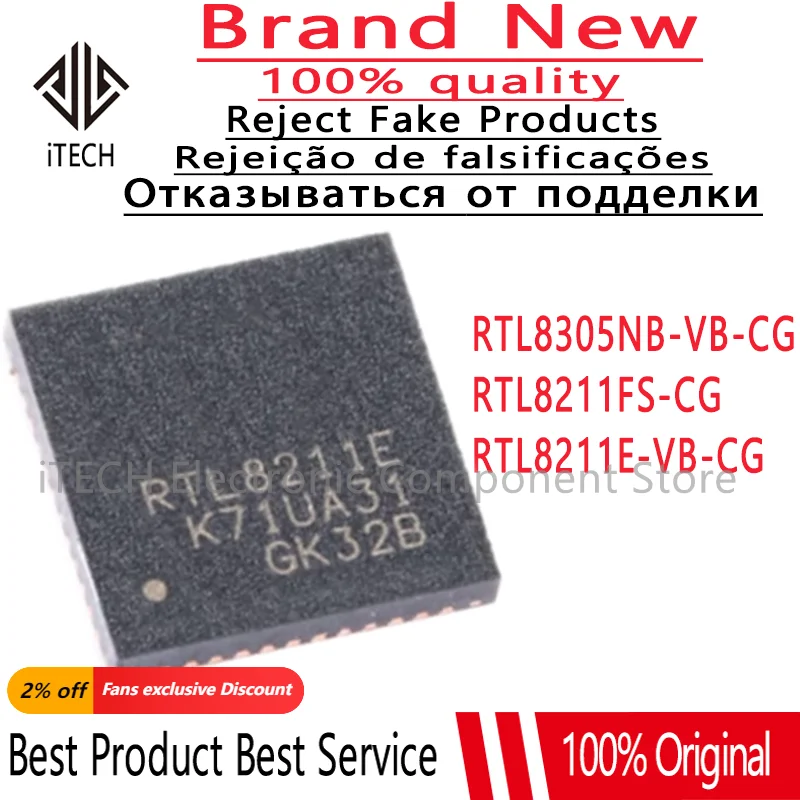 2Pcs 100% New RTL8211E-VB-CG RTL8211E RTL8211FS-CG RTL8211FS RTL8305NB-VB-CG RTL8305NB QFN-48 QFN48 Brand New Original chips ic