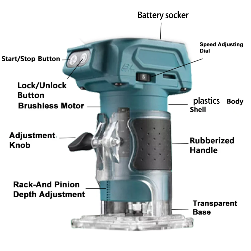 Brushless Trimmer for Woodworking 18V Compatible with Makita Dewalt MK Wood Router Milling Engraving Slotting Machine Tool