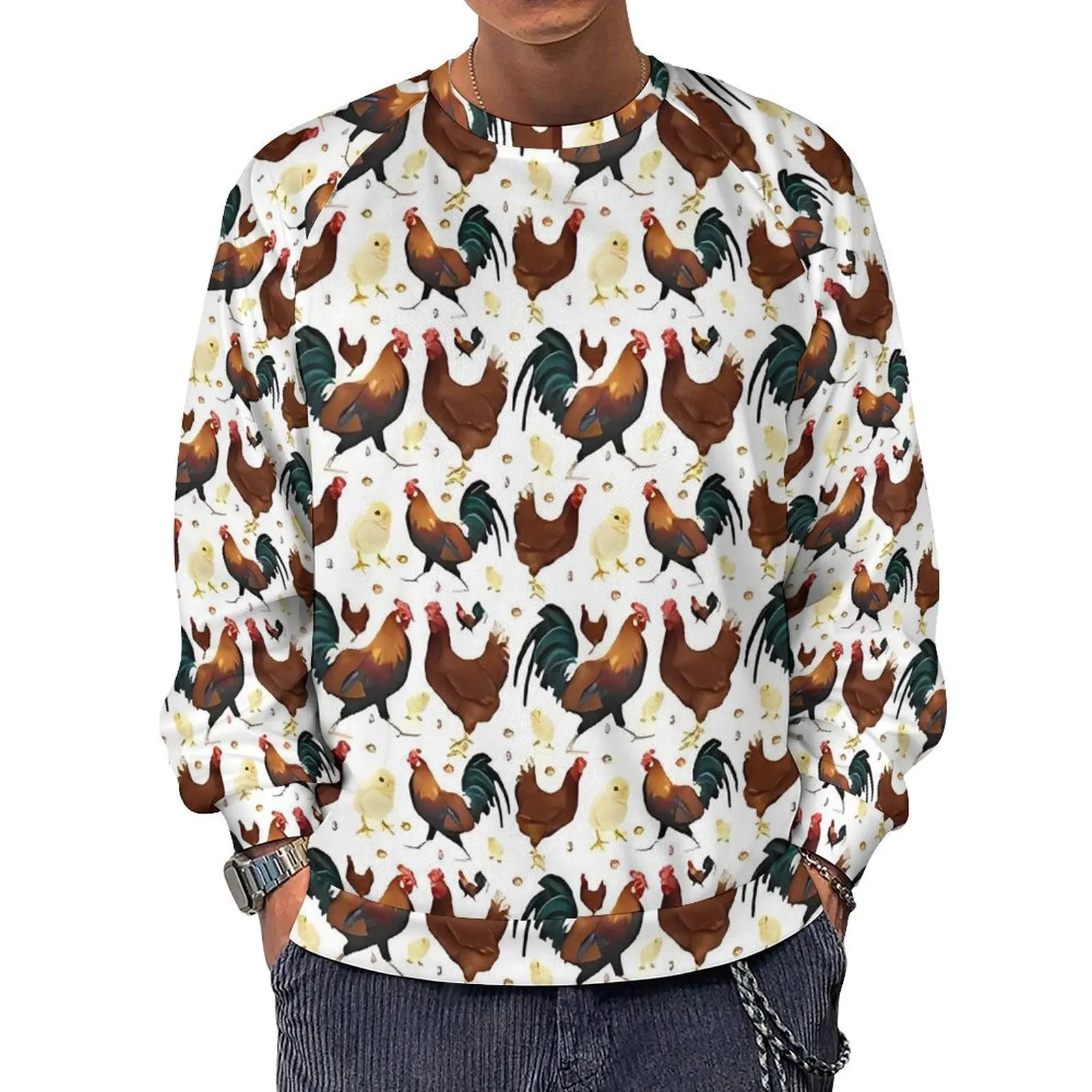 Rooster Chickens Fashion Hoodies Spring Animal Print Outerwear Sweatshirts Couple Vintage Pattern Oversized Hoodie