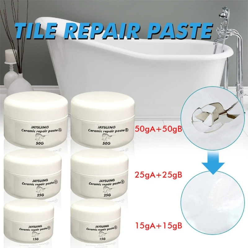 Ceramic Repair Paste A+B Tub Tile Shower Repair Kit White Bathtub Crack Refinishing Porcelain Acrylic Fiberglass