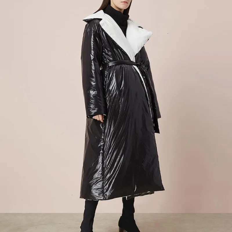 

Зимние длинные двусторонние пуховики Parka женские белые утиные пуховики на шнуровке теплая куртка женская толстая до колена пуховая верхняя одежда